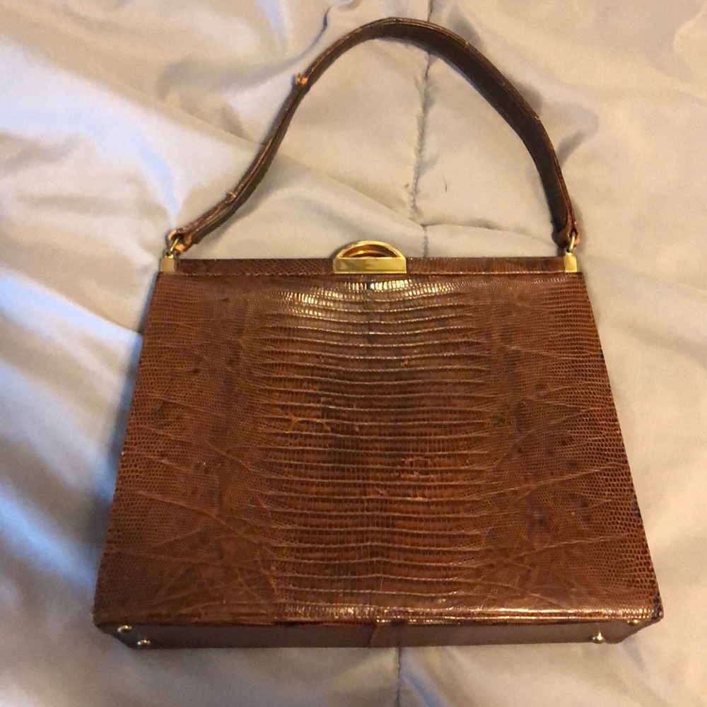 vintage leather snap close handle purse